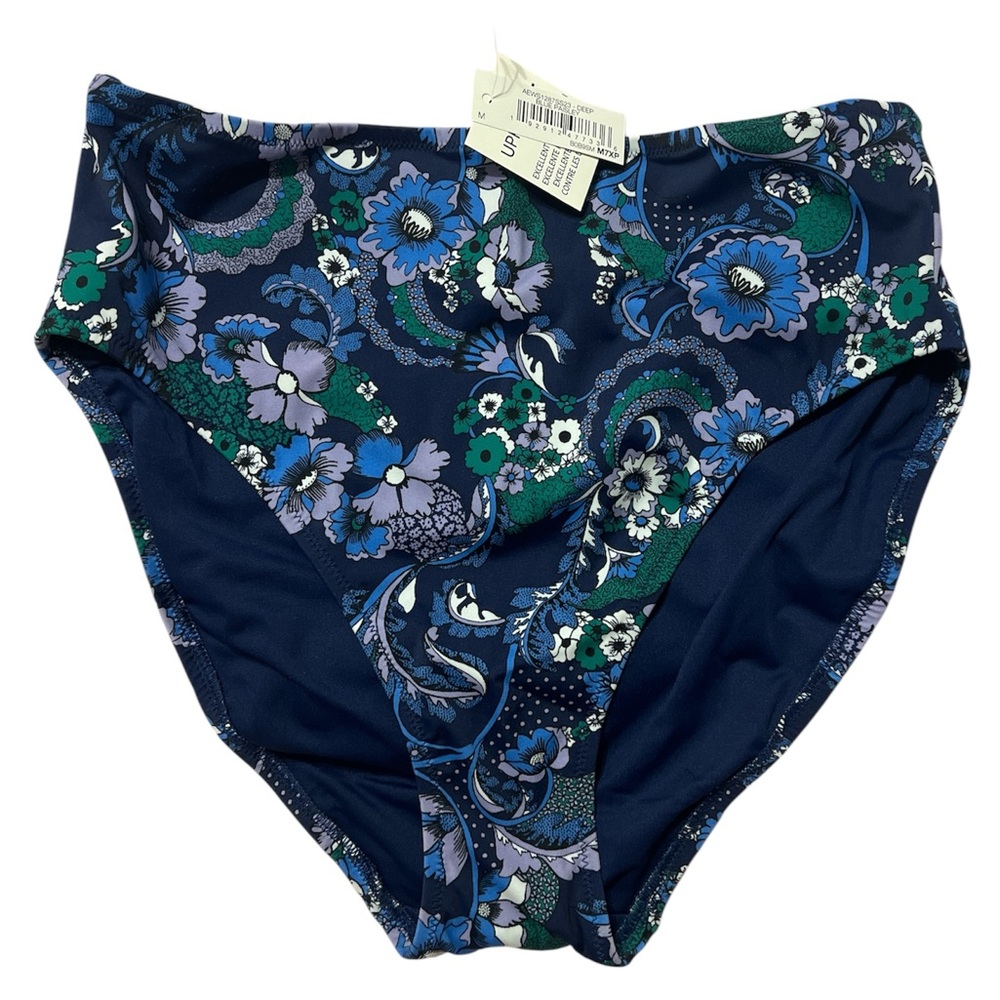 NWT Deep Blue Paisley High Waist High Leg Bikini Bottoms swim suit bathing suit